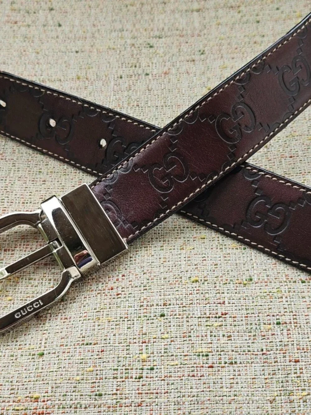 Vintage Gucci Belt Reversible Brown/Black Genuine Leather Pin Buckle Made Italy